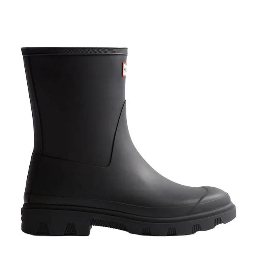 Hunter Downpour short boot regenlaarzen met profielzool en logo - zwart