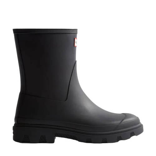 Hunter Downpour short boot regenlaarzen met profielzool en logo zwart