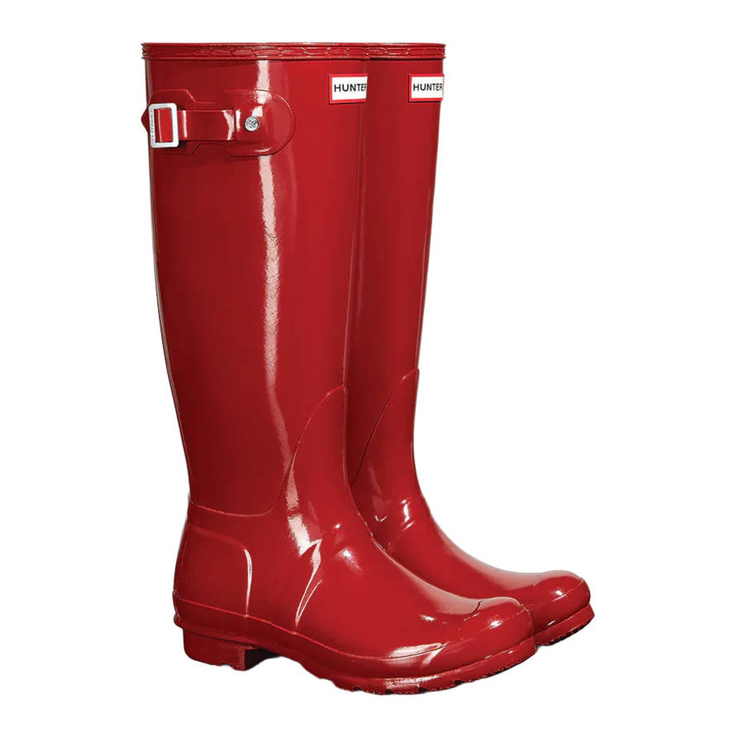 Hunter Original tall gloss boot regenlaarzen met profielzool en logo rood