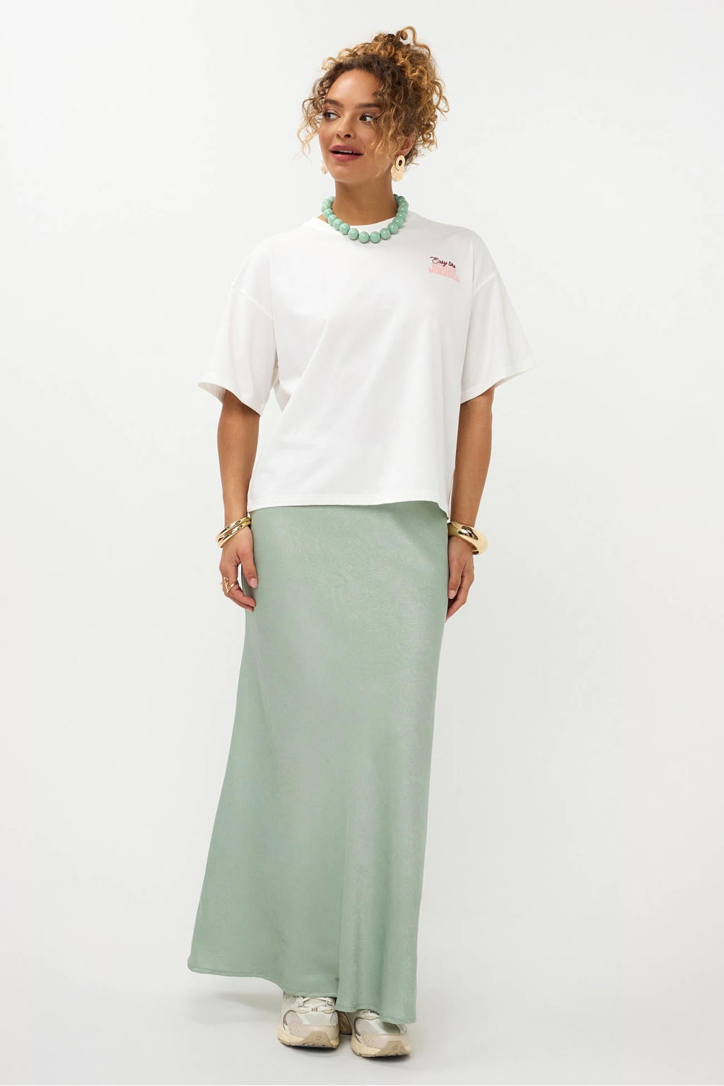 Witte dames Ydence T-shirt van katoen met backprint, korte mouwen en ronde hals