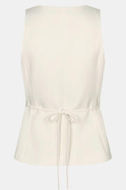 thumbnail: Ecru dames Ydence gilet van polyester met effen, vierkante hals en knoopsluiting