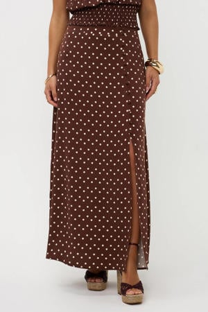 maxi rok met stippen donkerbruin