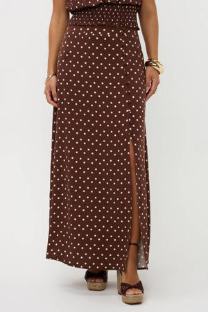 maxi rok met stippen donkerbruin