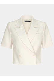 thumbnail: Ecru dames Ydence cropped blazer van polyester met effen, korte mouwen, reverskraag en knoopsluiting