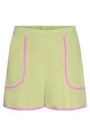 thumbnail: Lichtgroen en paarse dames Ydence regular high waist casual short van katoen met elastische tailleband en effen