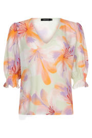 thumbnail: Multikleurige dames Ydence gebloemde blousetop van viscose met half lange mouwen en V-hals