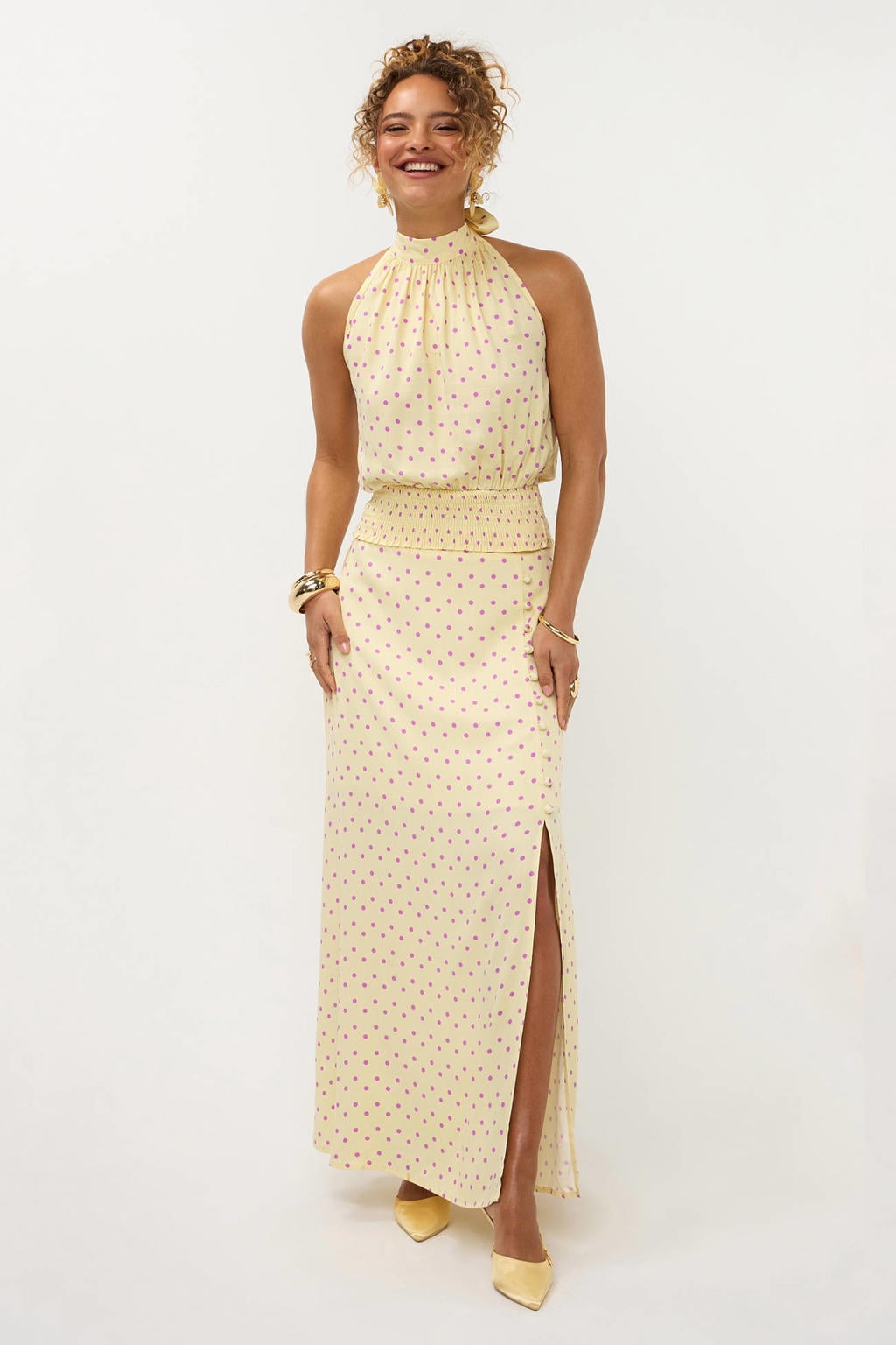 Lichtgeel en paarse dames Ydence maxi rok met stippen gemaakt van rayon