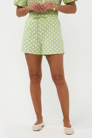 regular high waist casual short met stippen lichtgroen