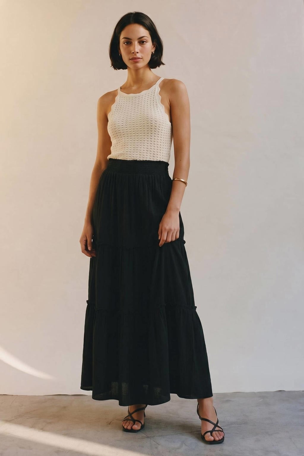 Zwarte dames AWARE maxi rok gemaakt van katoen en met elastische tailleband