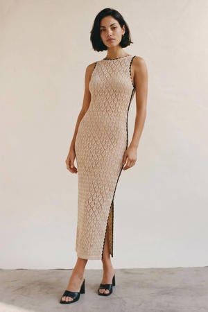 maxi jurk crochet - beige