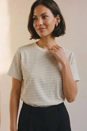 gestreept T-shirt - grijsgroen