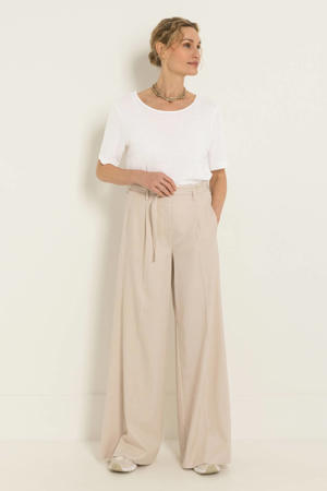 wide leg fit broek met ceintuur - beige