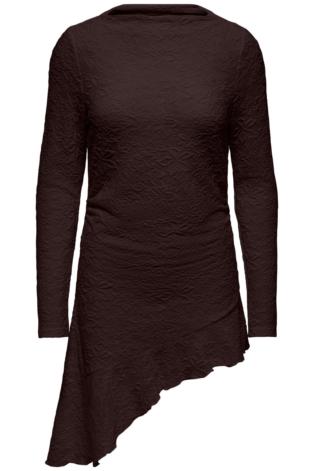 Bruine dames ONLY mini jurk van polyester met effen, lange mouwen en opstaande kraag