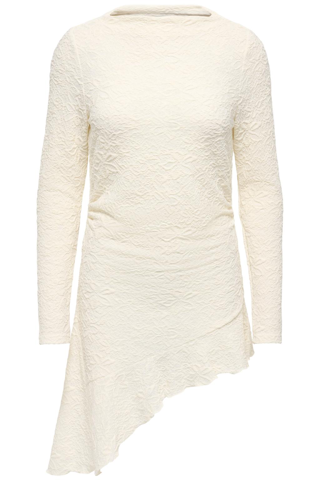 Ecru dames ONLY mini jurk van polyester met effen, lange mouwen en opstaande kraag