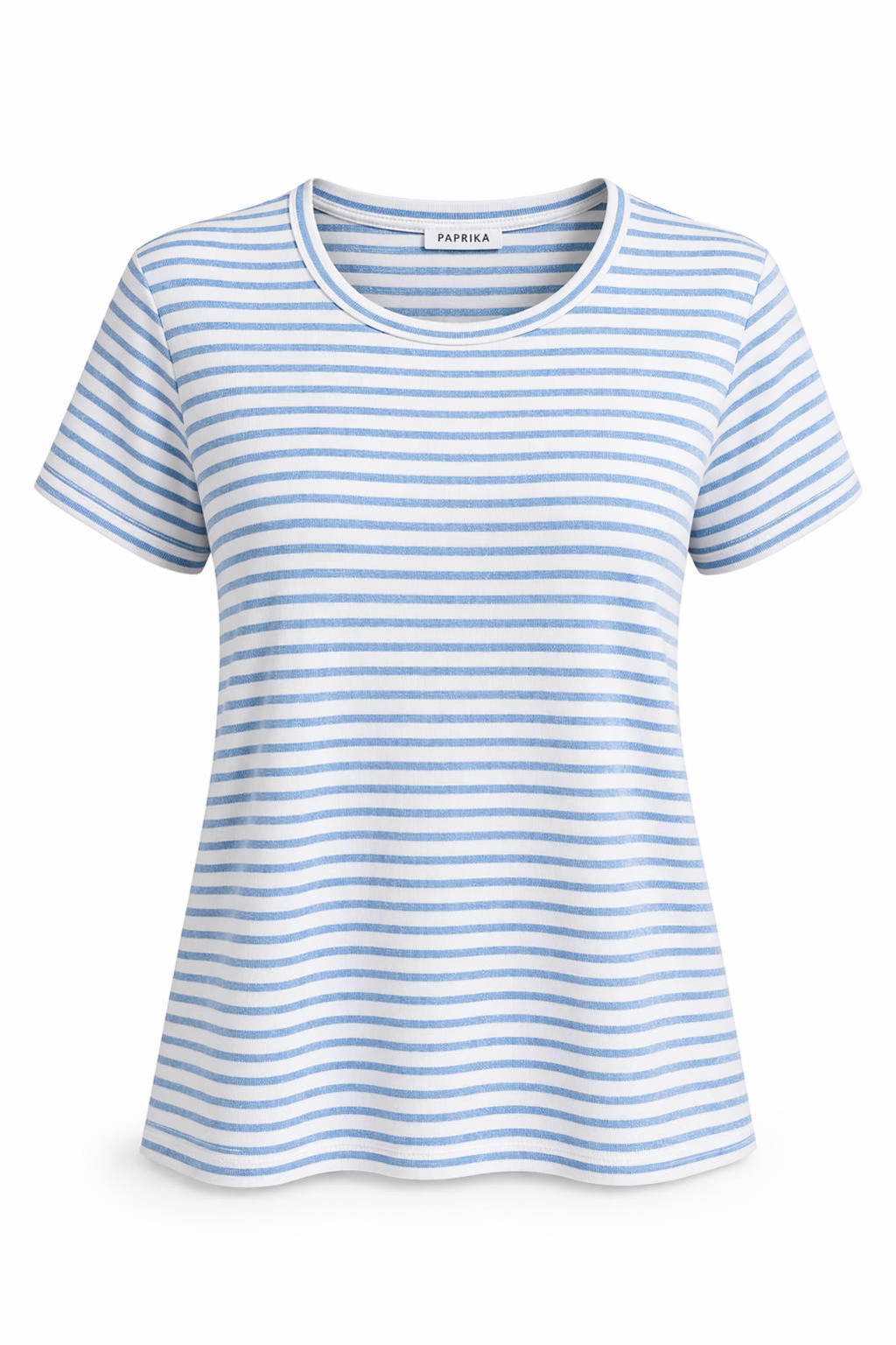 Blauw en ecru dames Paprika gestreept T-shirt van katoen met korte mouwen en ronde hals