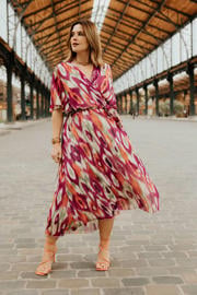 thumbnail: Paprika midi zomerjurk Plus Size met ceintuur en print - meerkleurig