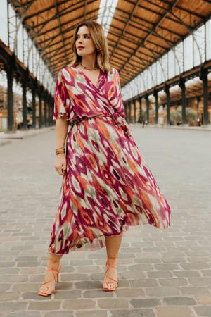 midi zomerjurk Plus Size met ceintuur en print - meerkleurig