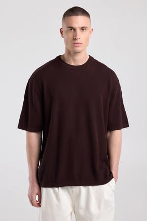 relaxed fit gebreid T-shirt - bruin