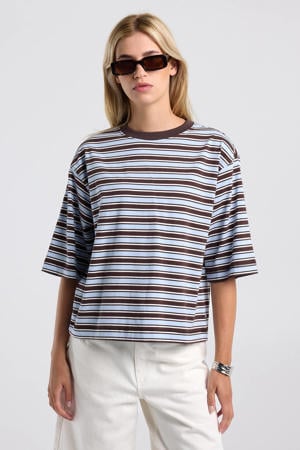 gestreept T-shirt lichtblauw/ bruin