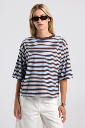 gestreept T-shirt lichtblauw/ bruin