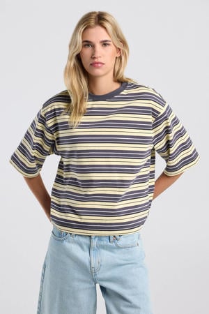 gestreept T-shirt grijs/ lichtgeel
