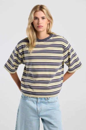 gestreept T-shirt grijs/ lichtgeel