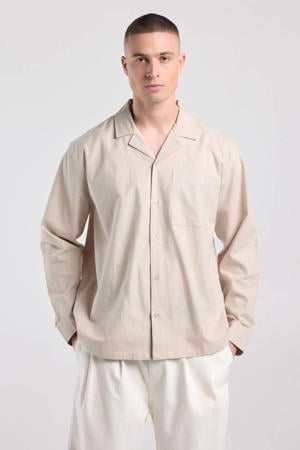 regular fit overhemd met linnen - beige