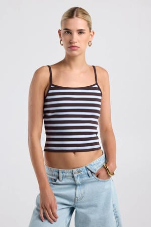 gestreepte cropped top bruin