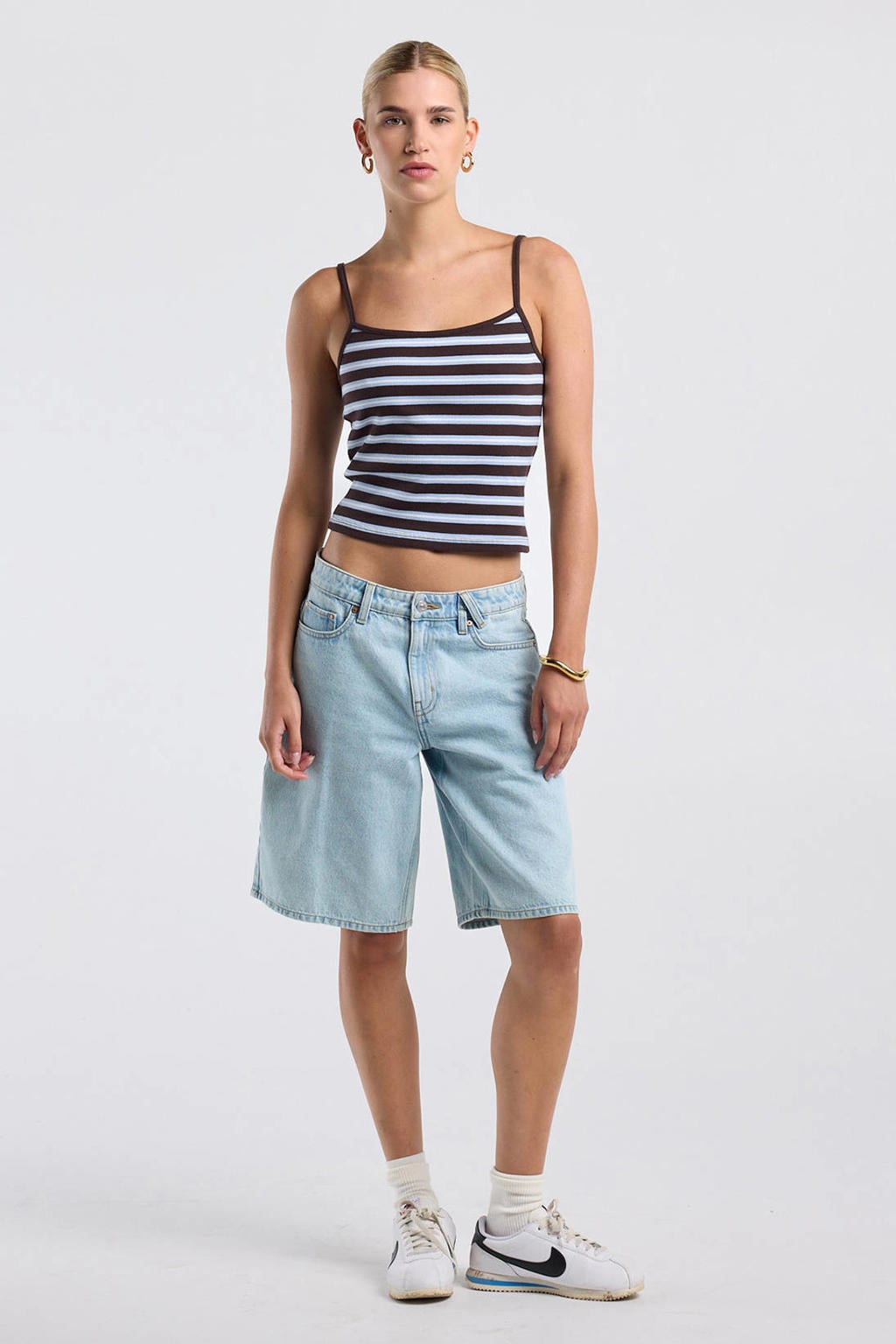 America Today gestreepte cropped top bruin