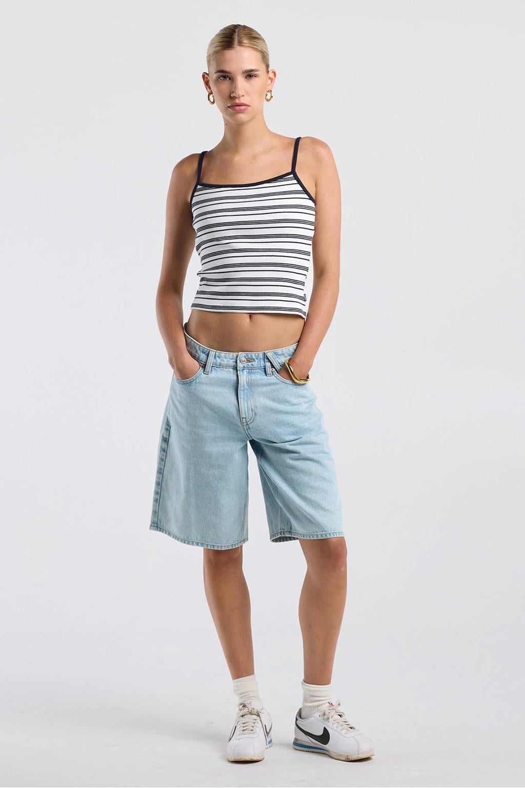America Today gestreepte cropped top wit