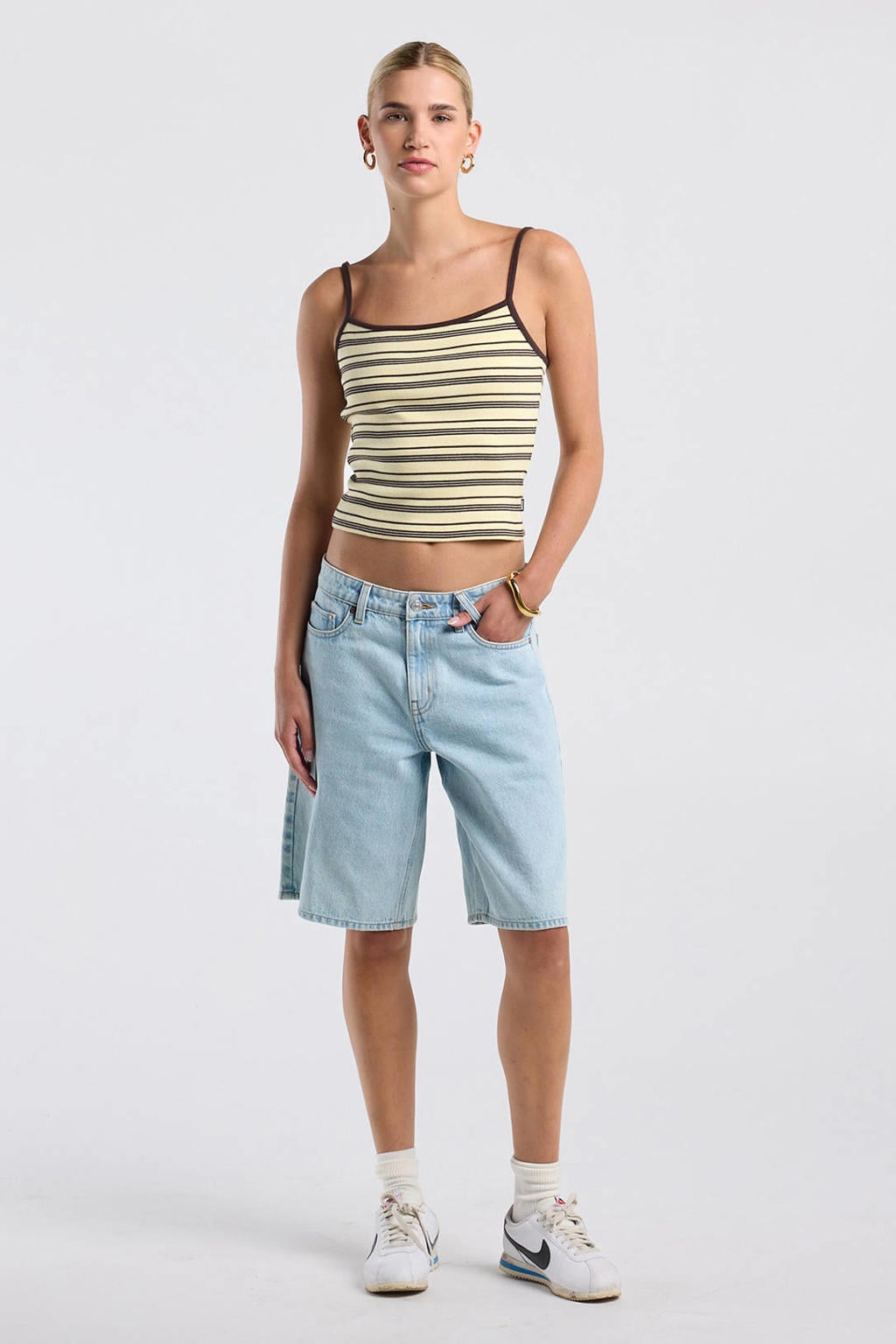 America Today gestreepte cropped top lichtgeel