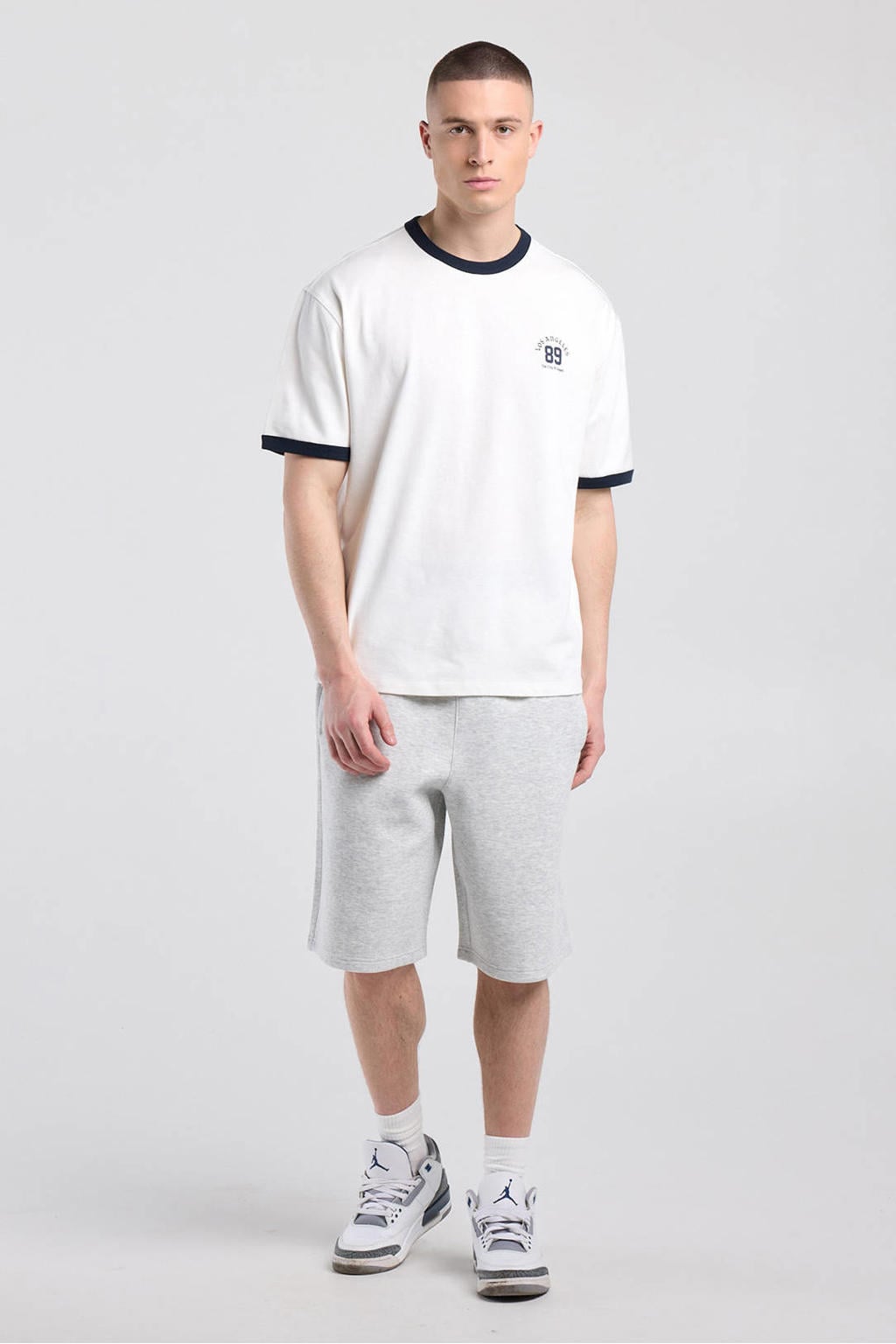 America Today regular fit sweatshort - lichtgrijs gemêleerd