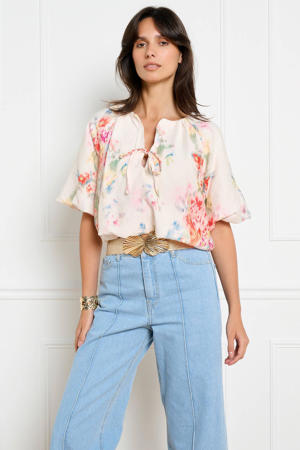 gebloemde blousetop ecru