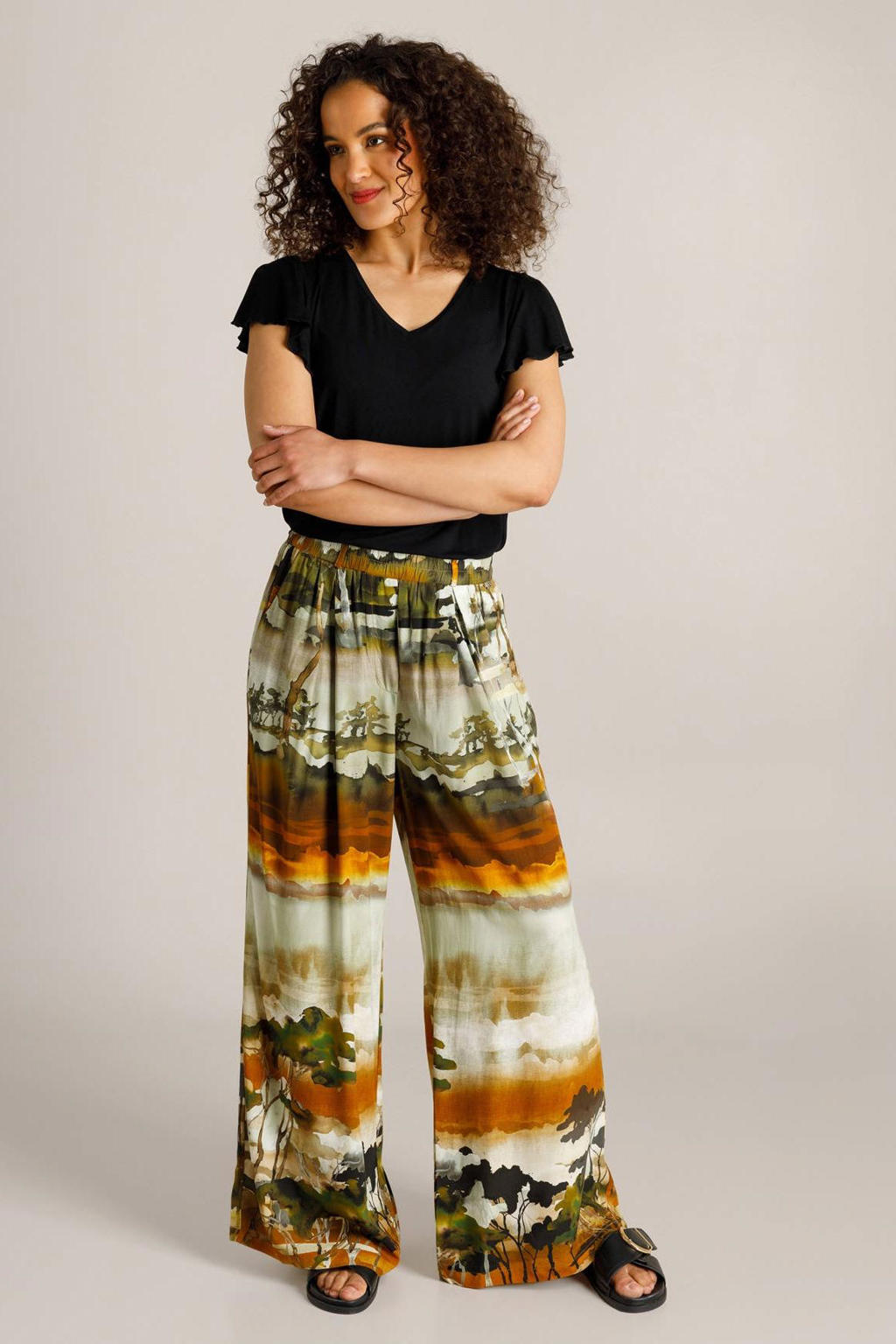 Multikleurige dames Ivy Beau wide leg regular waist broek van viscose