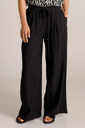straight regular waist broek met textuur zwart