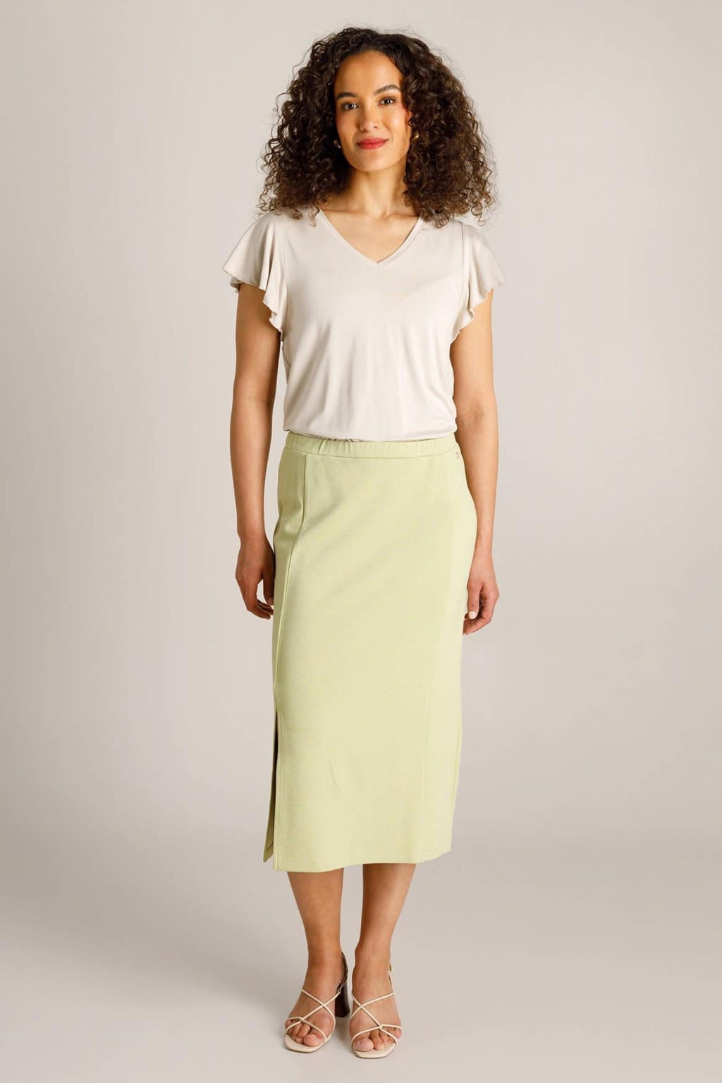 Lichtgroene dames Ivy Beau midi rok van viscose met regular waist, elastische tailleband en effen