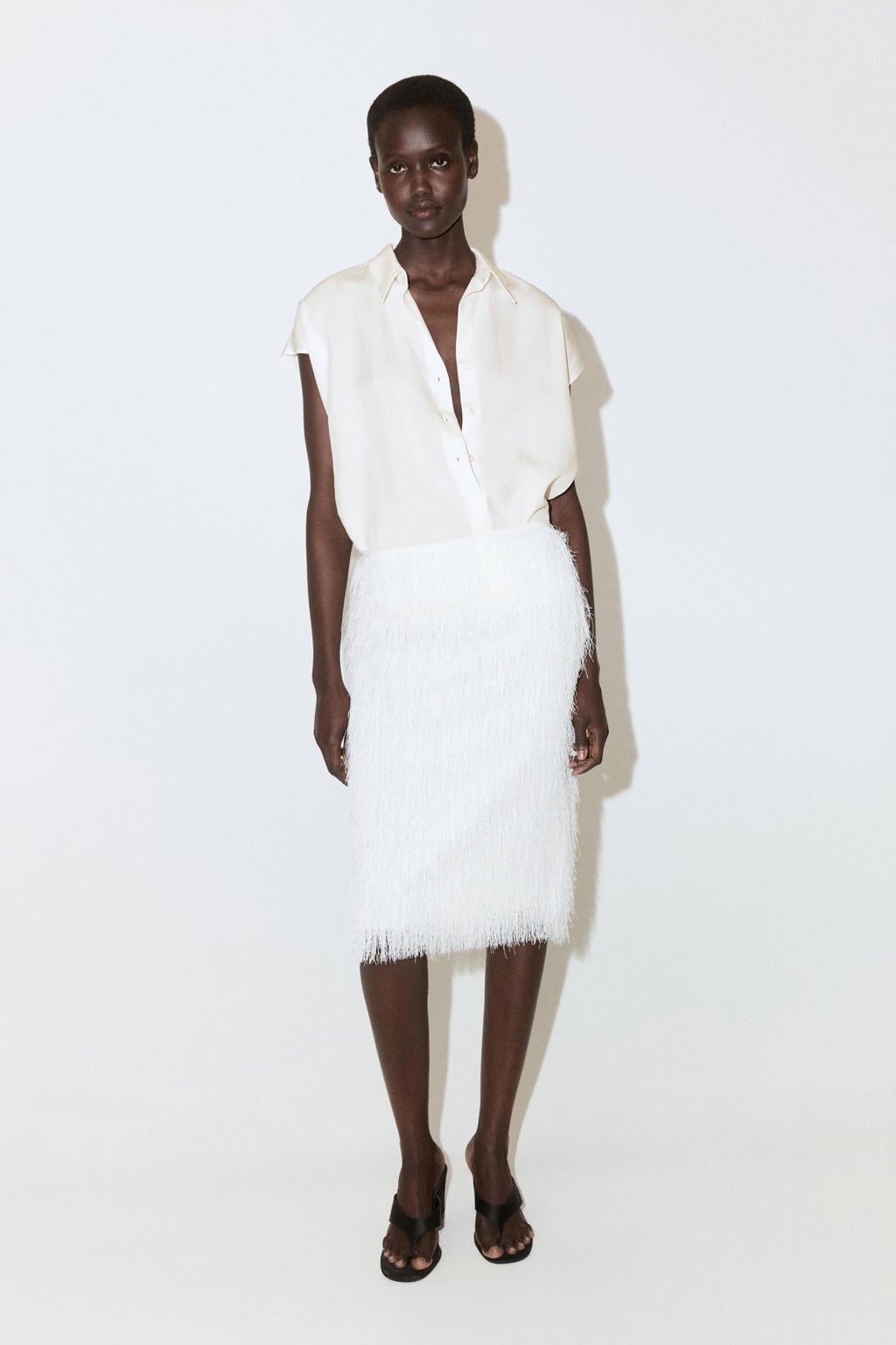 Witte dames Mango blouse van lyocell met effen, korte mouwen, klassieke kraag en knoopsluiting