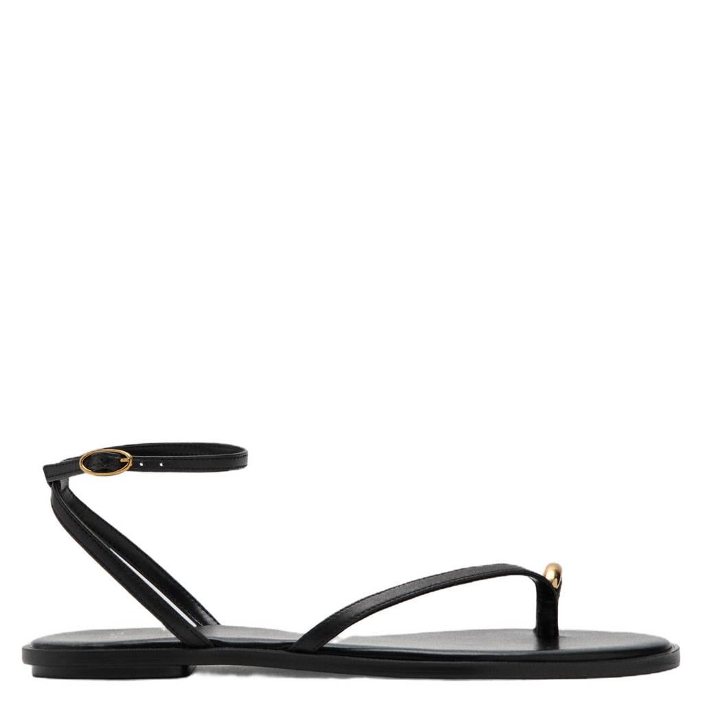 Zwarte dames Mango leren sandalen met gesp