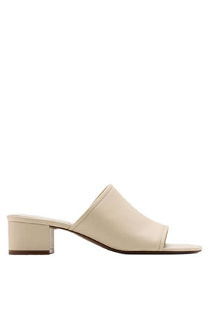 leren muiltjes met blokhak beige
