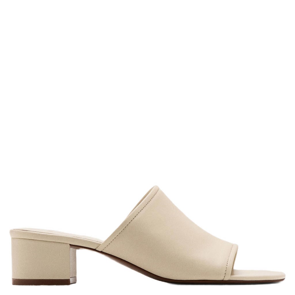 Beige dames Mango leren muiltjes met blokhak