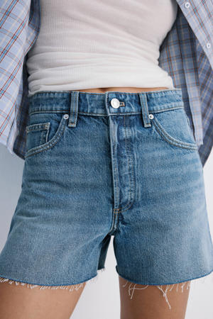 slim regular waist denim short medium blue denim