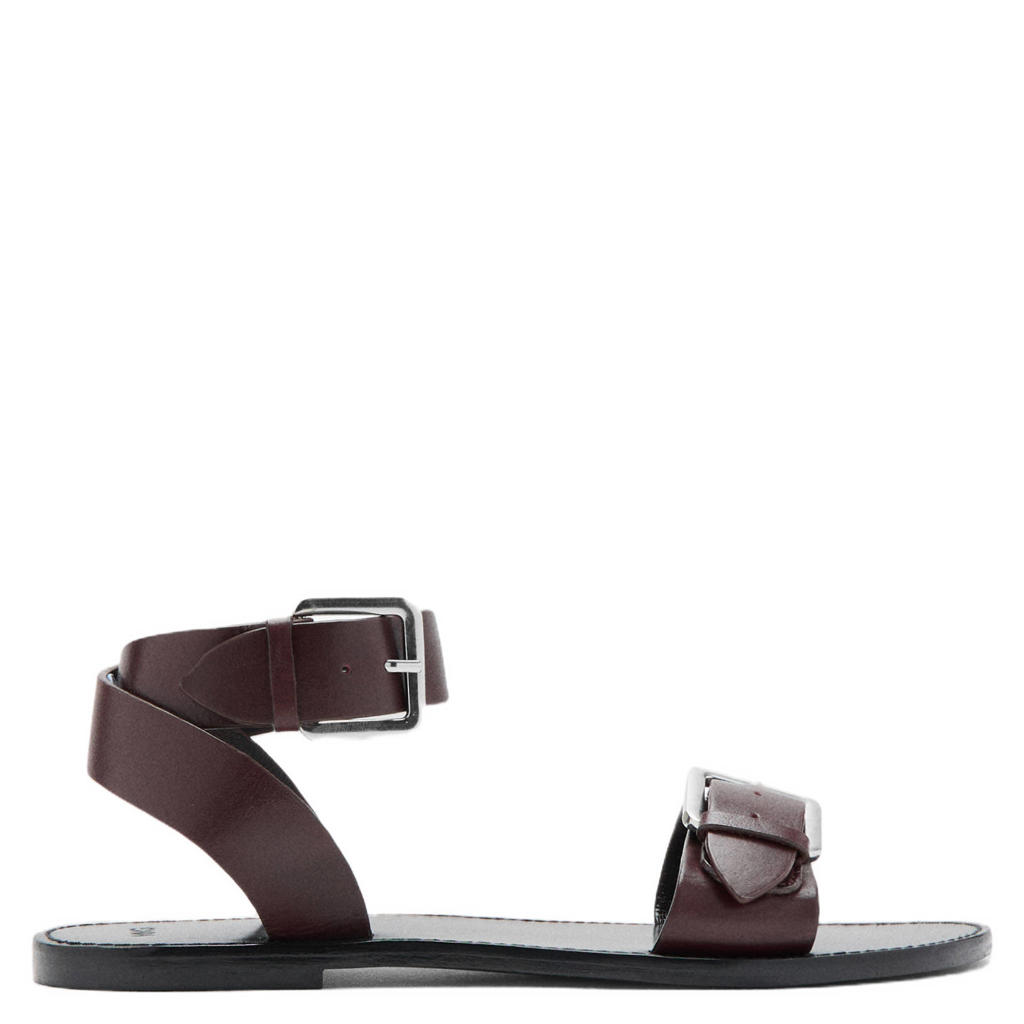 Donkerblauwe dames Mango leren sandalen met gesp
