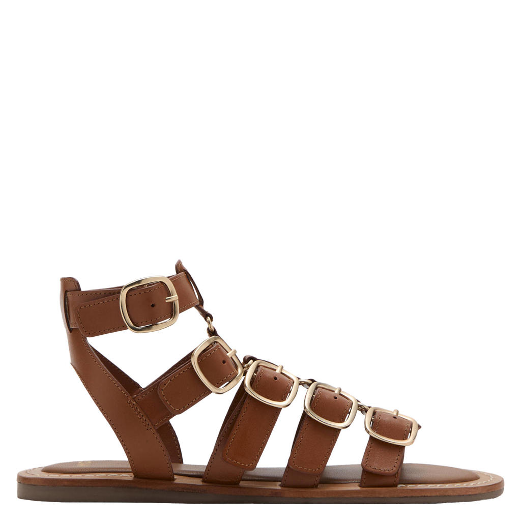 Bruine dames Mango leren sandalen - met gesp