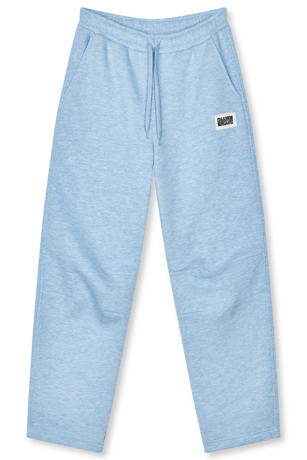 Lichtblauwe dames MADS NØRGAARD COPENHAGEN high waist regular fit broek van katoen met elastische tailleband met koord en effen