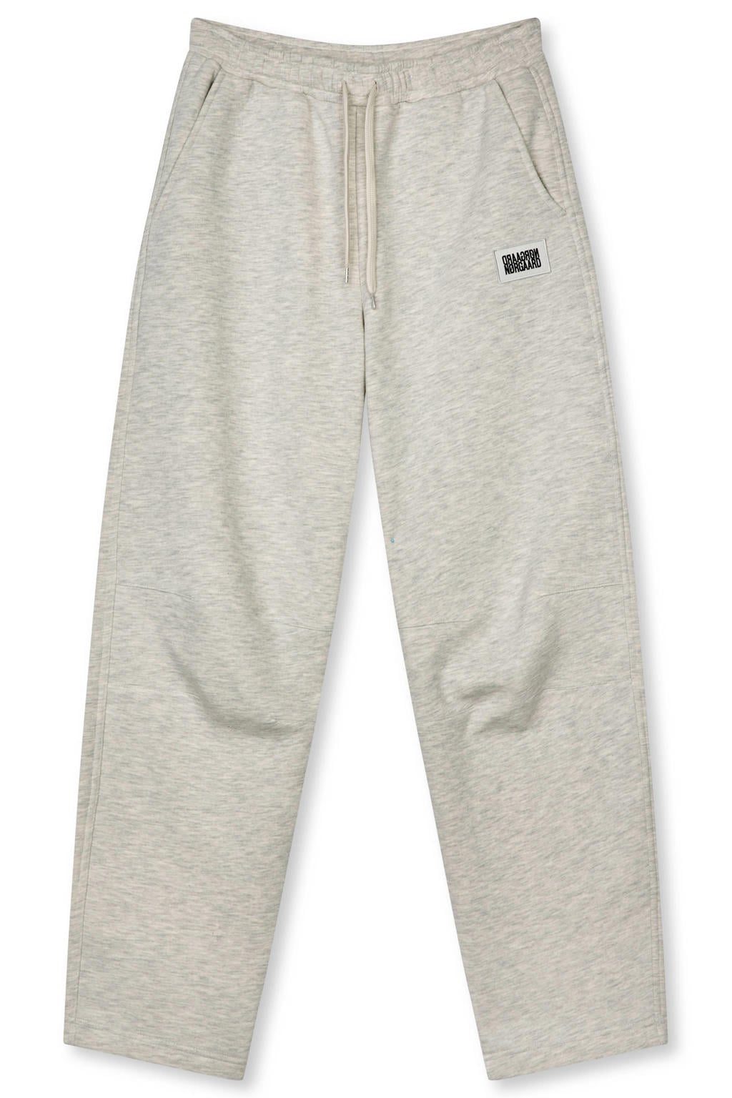 Lichtgrijze dames MADS NØRGAARD COPENHAGEN regular fit broek van katoen met high waist, elastische tailleband met koord en effen