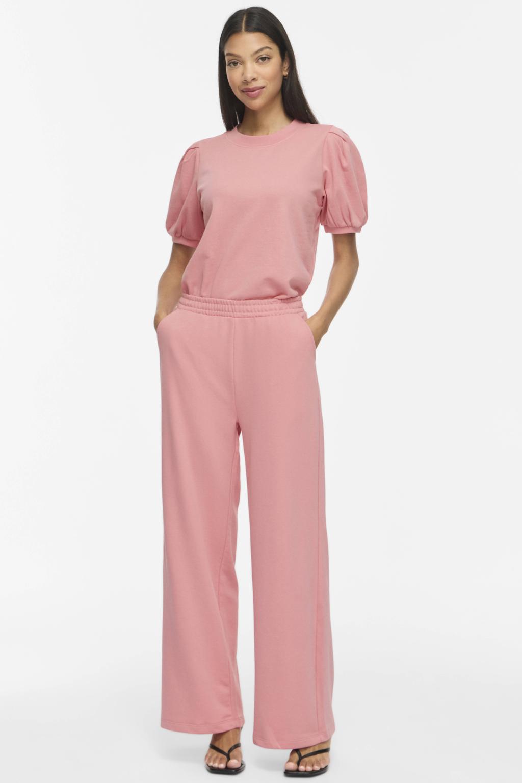 Oudroze dames VILA wide leg casual broek van katoen met effen