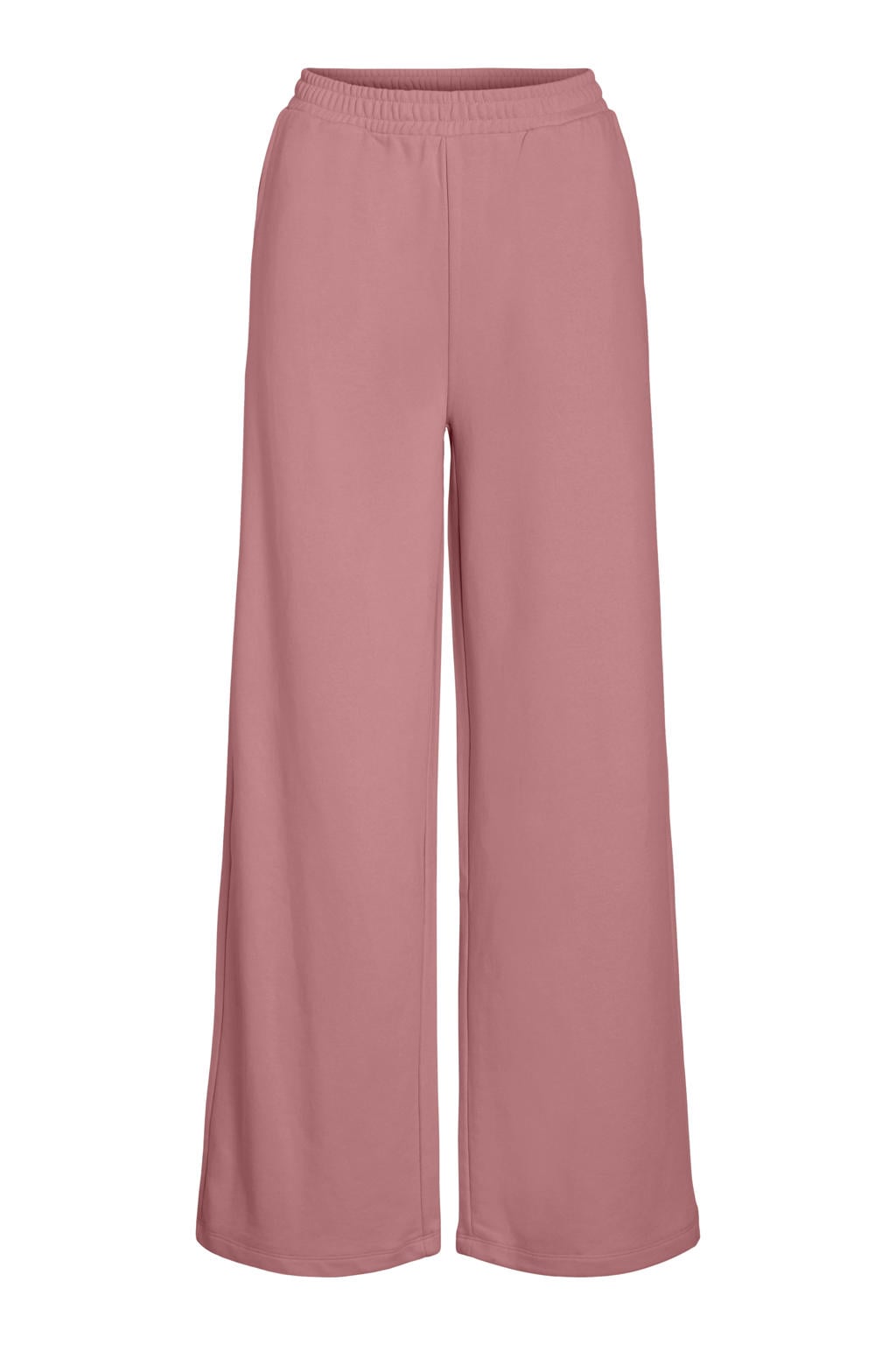 Oudroze dames VILA van katoen met wijde pijpen, regular waist, elastische tailleband en effen