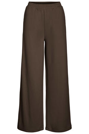 wide leg casual broek - donkerbruin