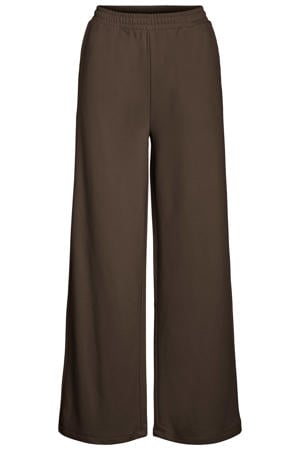 wide leg casual broek - donkerbruin