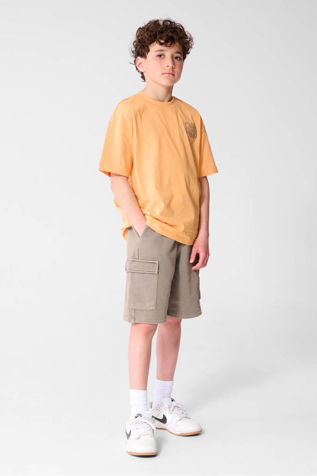 Oranje jongens Shoeby T-shirt van katoen met backprint, korte mouwen en ronde hals